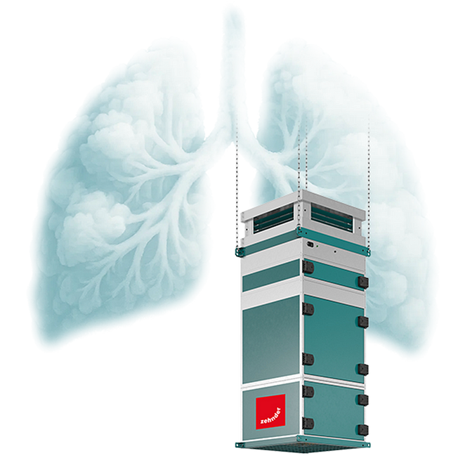Industrial air puirfiier CleanAir Max and a lung made of clouds