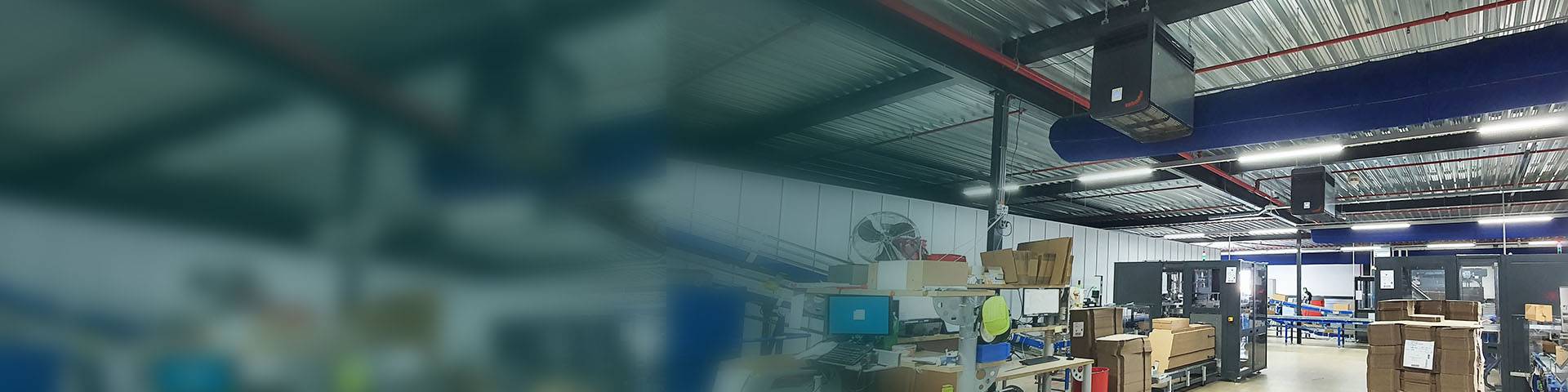 Industrial air purifier in a cardboard packaging industry.