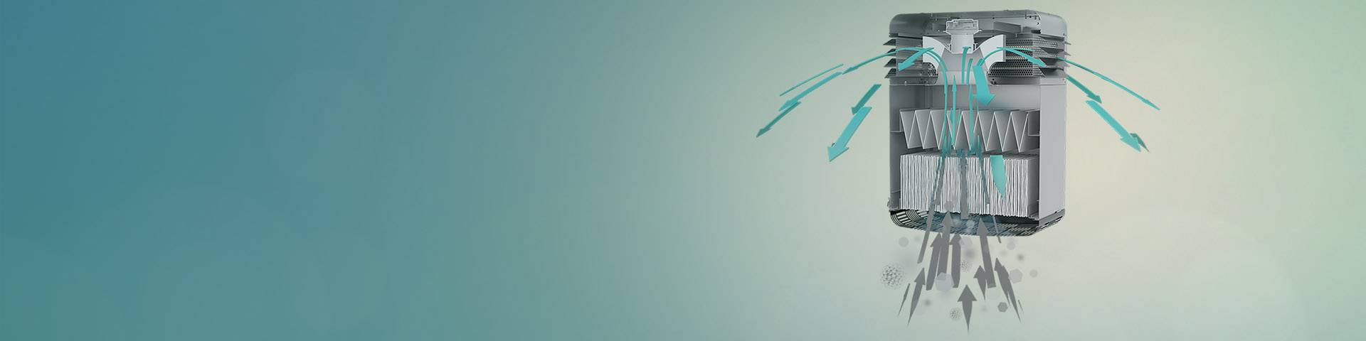 Interior of industrial air purifier showing air filters