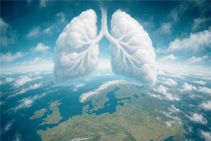 Lung formed of fluffy white clouds