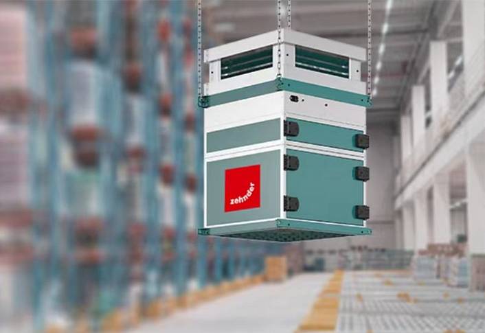 Vorschau: Zehnder Luftreiniger in einem Logistiklager installiert