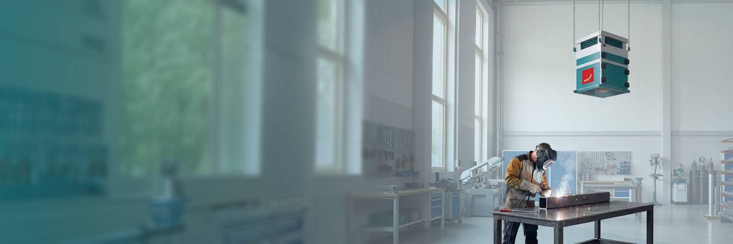 Purificateurs d'air pour ateliers | Zehnder Purificateur d'air Zehnder installé dans un atelier