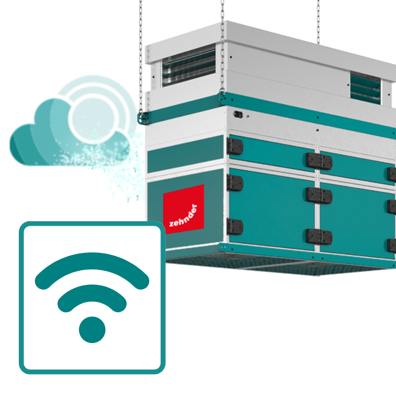 Zehnder CARA: Intelligente Luftreinigungs-Technologie CleanAir Max unit with Wi-Fi and CARA symbol